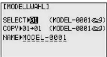 FUTABA T10CHG - Untermenü Modellname (NAME) - 1