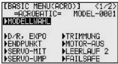 FUTABA T10CHG - ACRO Basic Menü - 1