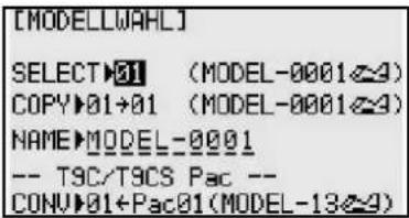 FUTABA T10CHG - Untermenü Modellspeicher kopieren (COPY) - 1
