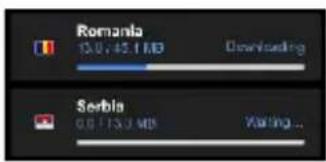 Romania 13:0 - 42.1 MB Downloading Serbia 0.6 + 13.3 MB Waiting...