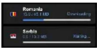 Romania 13:0 - 45.1 MB Downloading Serbia 08:13:3 MB Waiting...