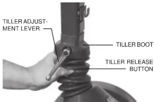 Pride Rally - WARNING! Remove the key from the key switch before adjusting the tiller or the seat. Never attempt to adjust the tiller or the seat while the scooter is in motion. - 1