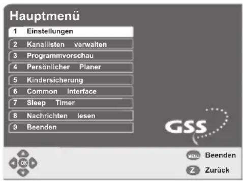 GSS DRS 600 HDTV - Das Menü "Einstellungen" - 1