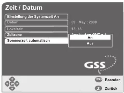 GSS DRS 600 HDTV - Sommerzeitumschaltung einstellen - 1