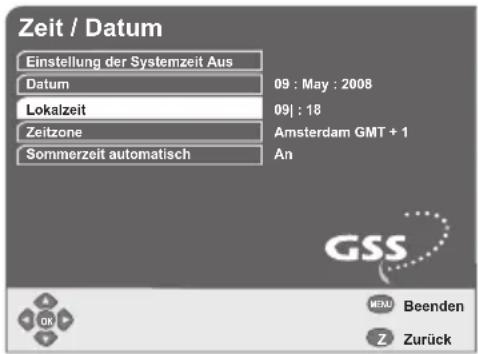 GSS DRS 600 HDTV - Ortszeit einstellen - 1