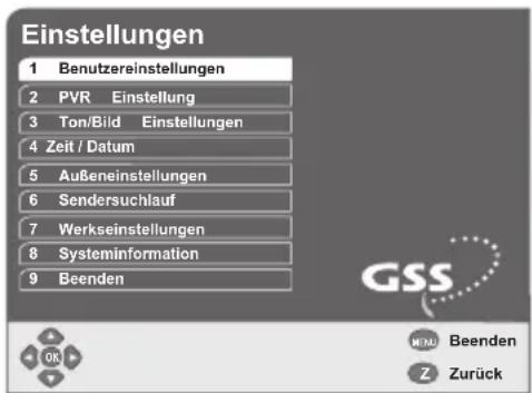 GSS DRS 600 HDTV - Das Menü "Einstellungen" - 2