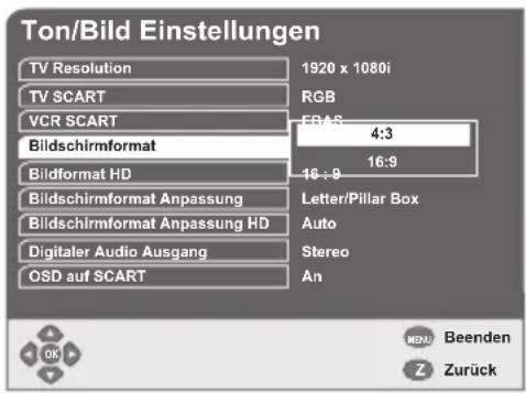 GSS DRS 600 HDTV - Bildformat an das Bildschirmformat des Fernsehgerätes anpassen - 1