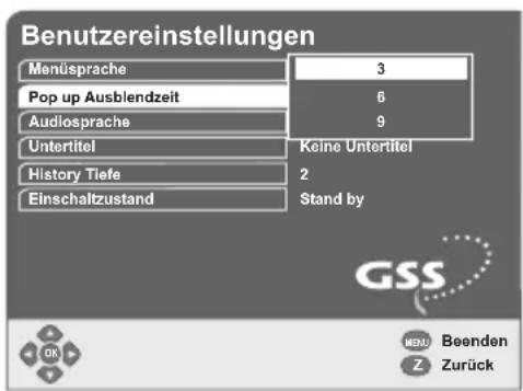 GSS DRS 500 CI - Pop-up-Ausblendzeit einstellen - 1