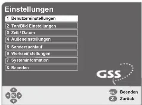 GSS DRS 500 CI - Das Menü "Einstellungen" - 2