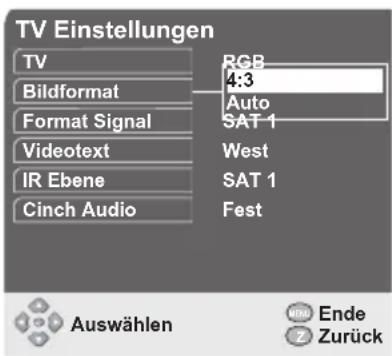 GSS DRS 100 CI - Bildformat des Fernsehgerätes einstellen - 1