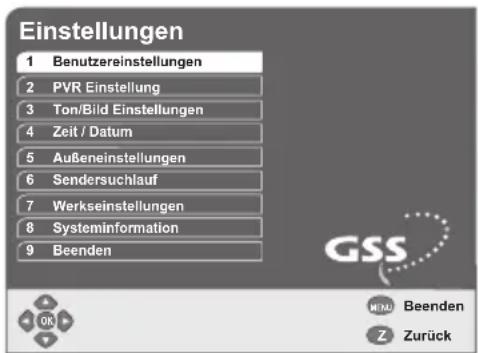 GSS DRS 550 HDMI - Das Menü "Einstellungen" - 2