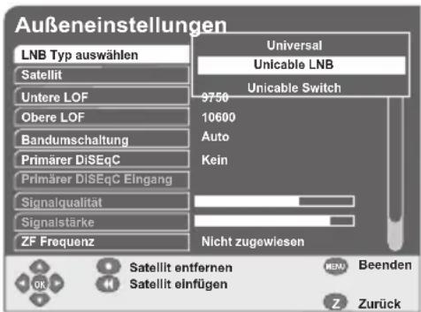 GSS DRS 550 HDMI - Einstellungen für Unicable-LNB / Unicable-Multischalter - 1