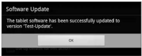 Software Update The tablet software has been successfully updated to version 'Test-Update'. OK use by default for this record.