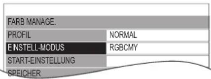 FARB MANAGE. PROFIL NORMAL EINSTELL-MODUS RGBCMY START-EINSTELLUNG SPEICHER