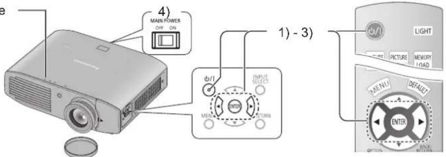 e 4) MAIN POWER OFF ON 1) - 3) #5/1 INPUT SELECT ENTER RETURN MENU MENA PICTURE MEMORY LOAD MENU DEFAULT ENTER RACE RETURN