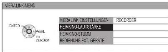 VIERALINK-MENU ENTER WAVIL ZURÜCK VIERALINK EINSTELLUNGEN RECORDER HEIMKINO-LAUTSTÄRKE HEIMKINO-STUMM BEDIENUNG EXT. GERÄTE