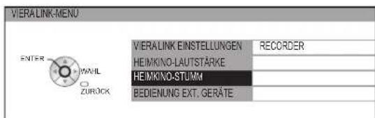VIERALINK-MENU ENTER WAVIL ZUROCK VIERALINK EINSTELLUNGEN RECORDER HEIMKINO-LAUTSTÄRKE HEIMKINO-STUMM BEDIENUNG EXT. GERÄTE