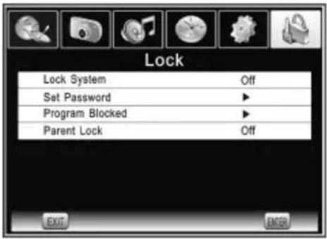 Lock Lock System Off Set Password ► Program Blocked ► Parent Lock Off EXIT EXIT