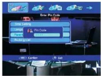 Enter Pin Code Time Setting Length Pin Code Locking List OK Confirm Exit