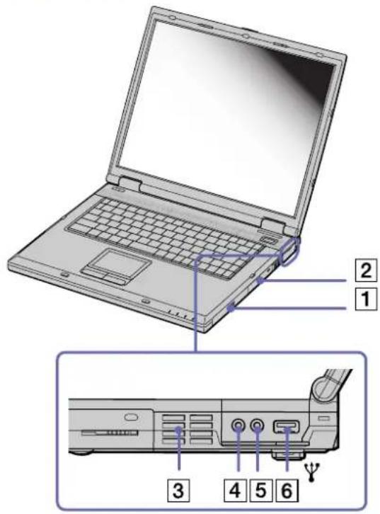 SONY Vaio PCG-GRV616S - Position von Bedienelementen und Anschlüssen - 1