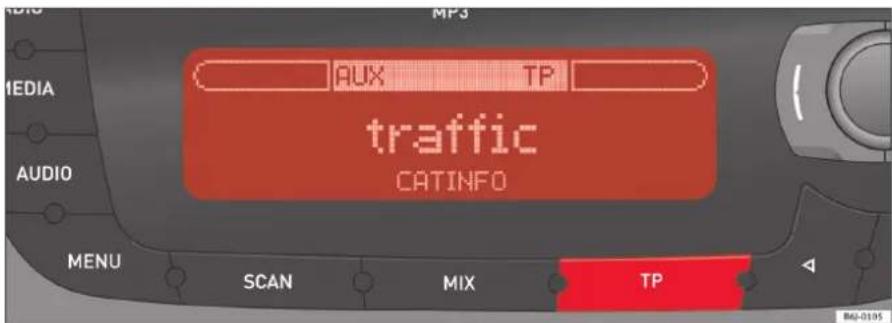 SEAT Stereo Mp3 - Ein-/Ausschalten der Verkehrsmeldungen (Funktion TP)\* - 1