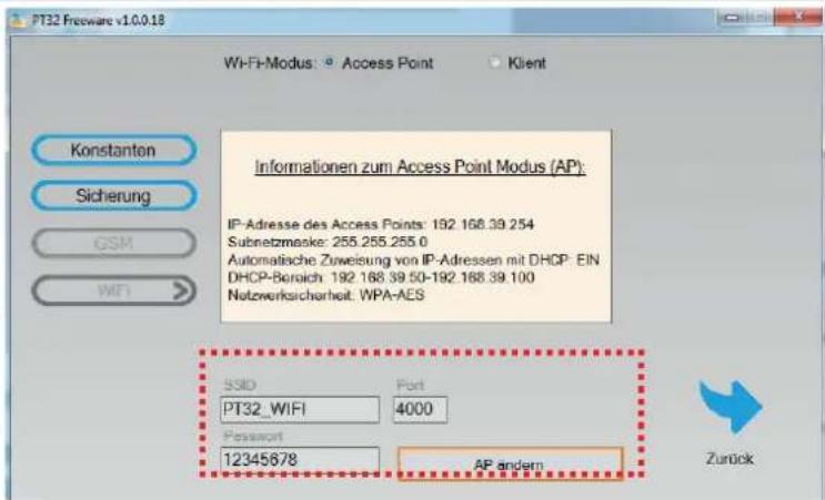 Elektrobock PT32 WIFI - ÄNDERUNG DER SSID UND DES PASSWORTS IM ACCES POINT MODUS: - 1