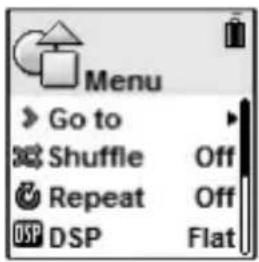 Menu Go to Shuffle Off Repeat Off DSP Flat