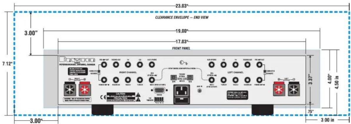 Bryston B100 - EXTERNAL DIMENSIONS & CLEARANCE ENVELOPE - 2
