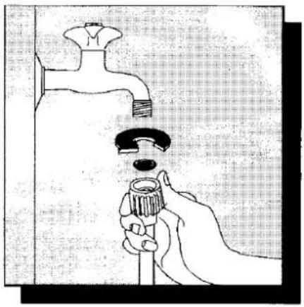 Illustration showing a hand holding a pipe valve with a faucet above, accompanied by Chinese text describing the process.