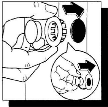Diagram illustrating mechanical assembly steps with labeled parts and directional arrows indicating motion