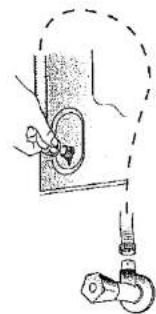 Diagram showing a person climbing a wall and securing a rope to a hook (no text or symbols present)