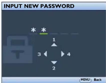INPUT NEW PASSWORD * * 1 3 ◀ 4 2 MENU Back