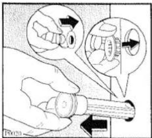 Diagram illustrating a hand holding a screwdriver with directional arrows indicating tool movement or process steps.