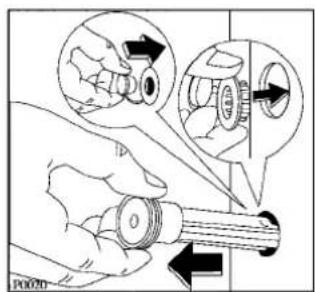Diagram illustrating mechanical assembly steps with labeled parts and directional arrows