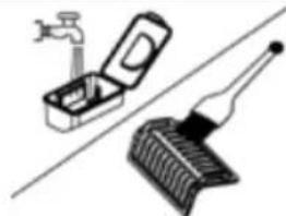 Illustration of a hand holding a faucet and a toothbrush, both without any text or symbols