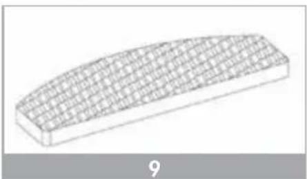 3D wireframe model of a curved rectangular structure with grid pattern, labeled '9' at bottom (no text or symbols on the structure itself)