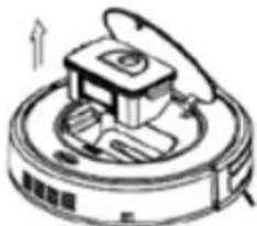 Diagram of a robotic vacuum cleaner with rotating arm and valve mechanism (no text or symbols)