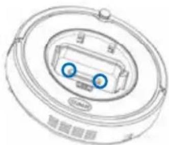 Technical line drawing of a circular mechanical component with two blue circular features and a label (no readable text or symbols)