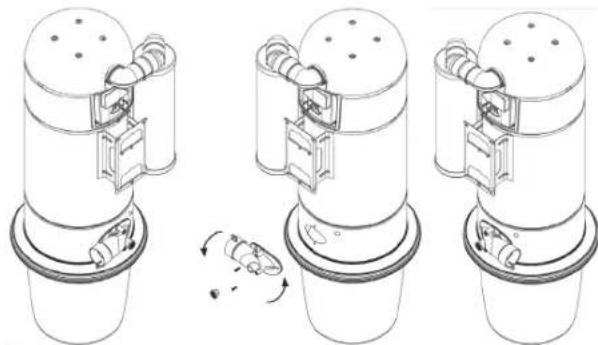 Three-step diagram showing a device being processed into a container, with no visible text or symbols.