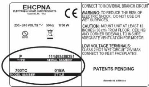 EHCPNA ELECTRICAL HOME CARE PRODUCTS Chattler, NC 012 230 - 240 VOLTS ~ 50 Hz 1750 W P 111493480351 TYPE SIGNAL NUMBER 700TC 01EA MODEL NUMBER STYLE CONNECT TO INDIVIDUAL BRANCH CIRCUIT WARNING: TO REDUCE THE RISK OF ELECTRIC SHOCK, DO NOT USE ON WET SURFACES. CAUTION: MOUNT UNIT AT LEAST 12 INCHES…