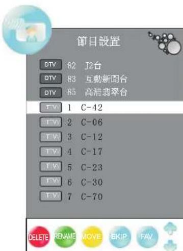 節目設置 DTV 82 J2台 DTV 83 互動新聞台 DTV 85 高清翡翠台 TV 1 C-42 TV 2 C-06 TV 3 C-12 TV 4 C-17 TV 5 C-23 TV 6 C-30 TV 7 C-70 DELETE PRENAME MOVE E BIP FAV