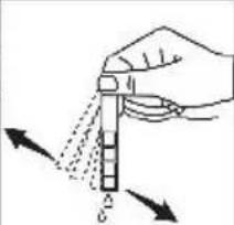 Diagram showing a hand using a tool to lift a vertical object with arrows indicating direction, labeled with numbers 1 and 2.
