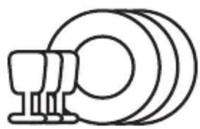 Simple line drawing of a set of three glasses and three plates (no text or symbols)