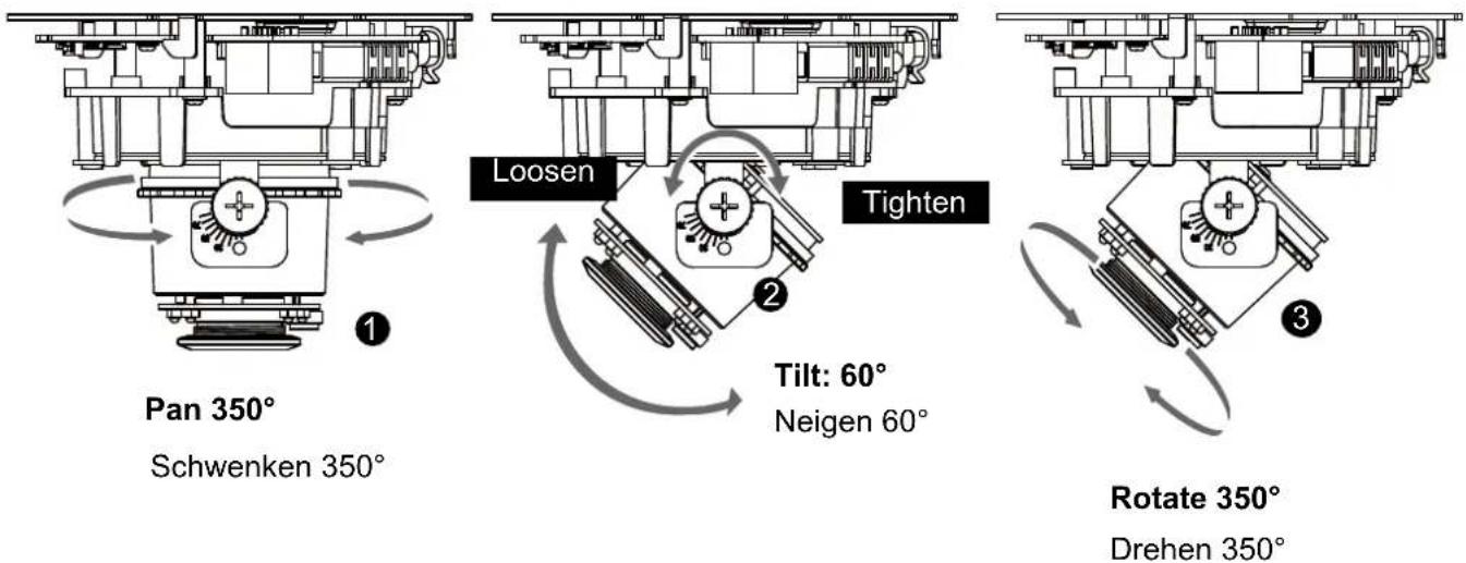 Vivotek FD8154-F4 - To adjust the viewing angle -- 3-axis mechanism design - 1