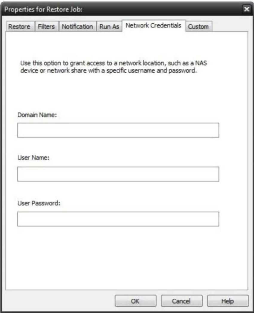 Novastor NovaBACKUP PC - Restore Job Network Credentials - 1