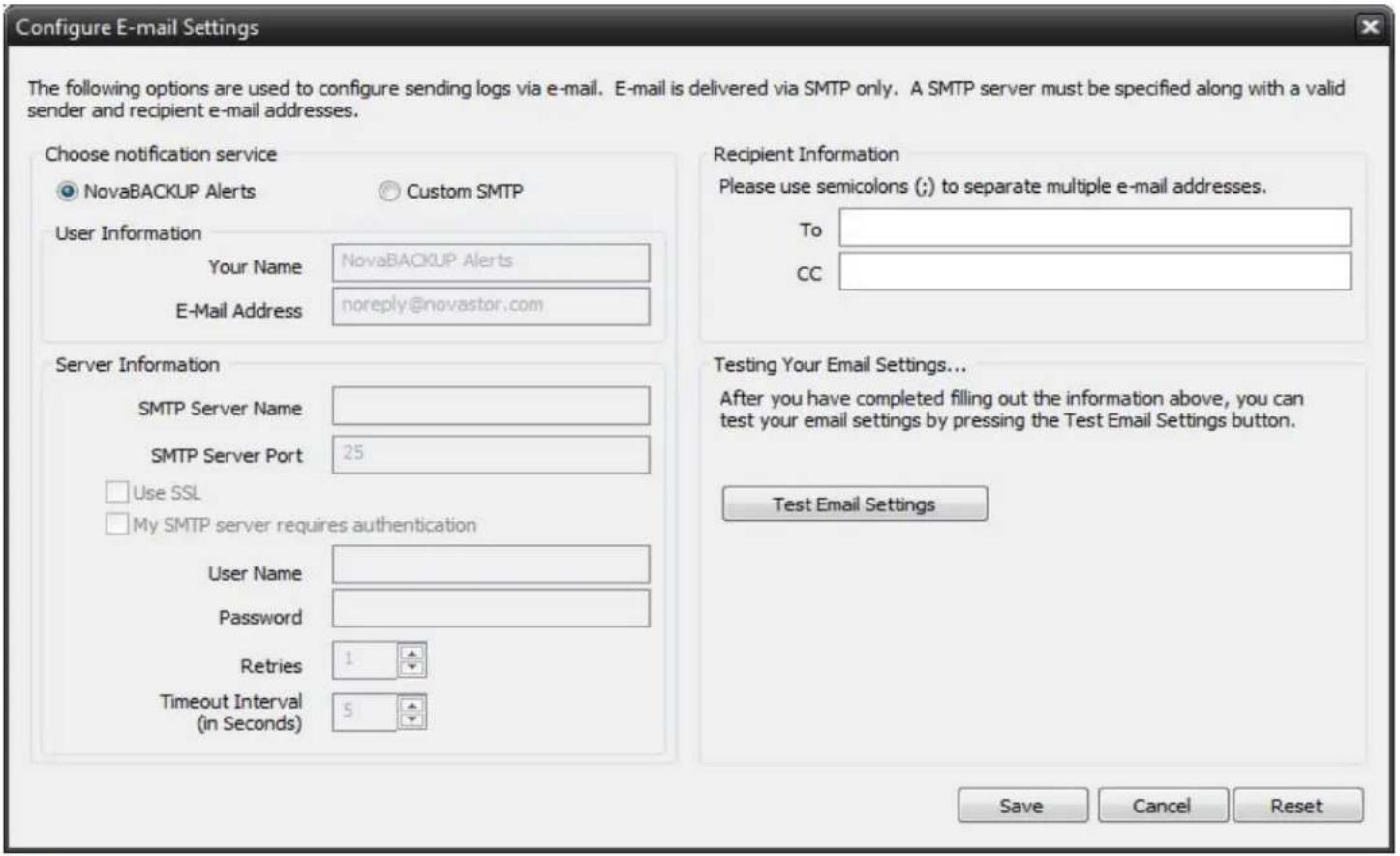 Novastor NovaBACKUP PC - NovaBACKUP Alerts - 1