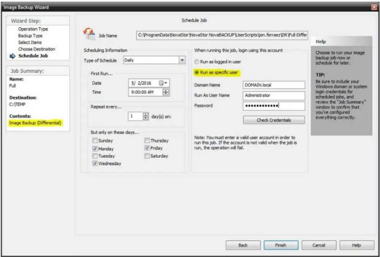 Novastor NovaBACKUP PC - Scheduling the Differential or Incremental Image Backup job - 1