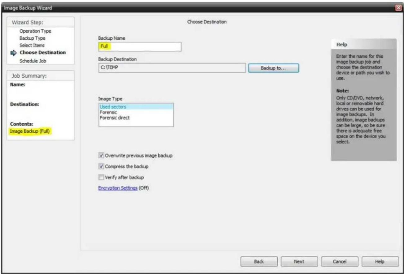Novastor NovaBACKUP PC - Destination Options for Scheduled Full Image Backup - 1