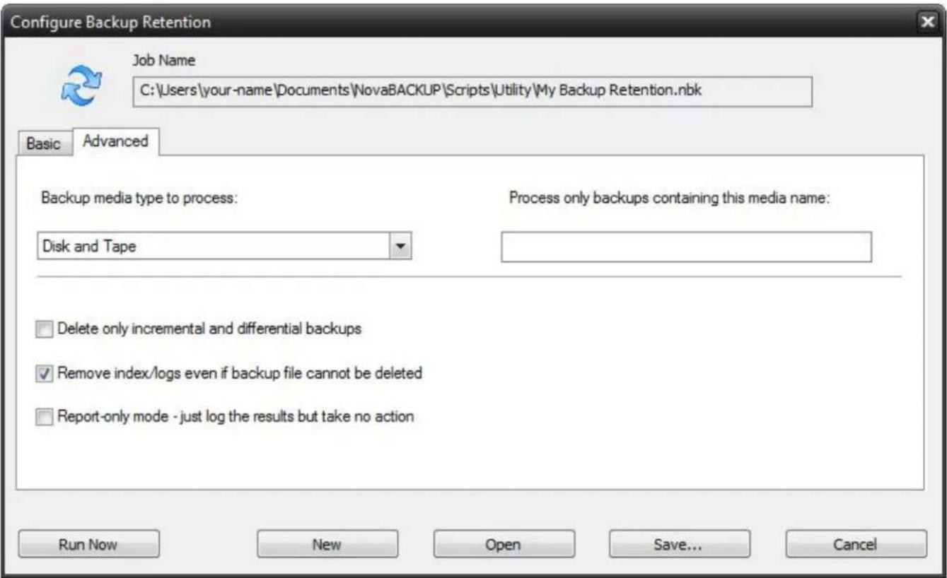 Novastor NovaBACKUP PC - Backup Retention Advanced Tab - 1