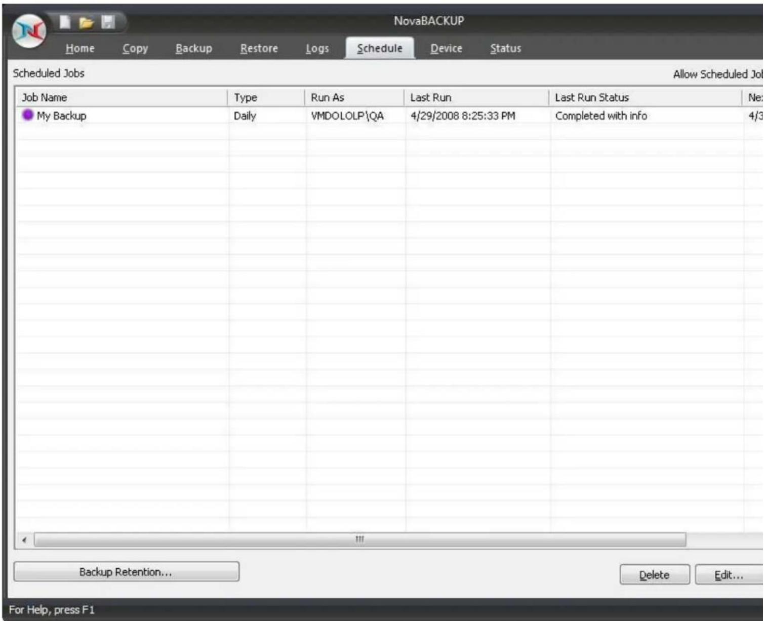 Novastor NovaBACKUP PC - Schedule Tab - 1